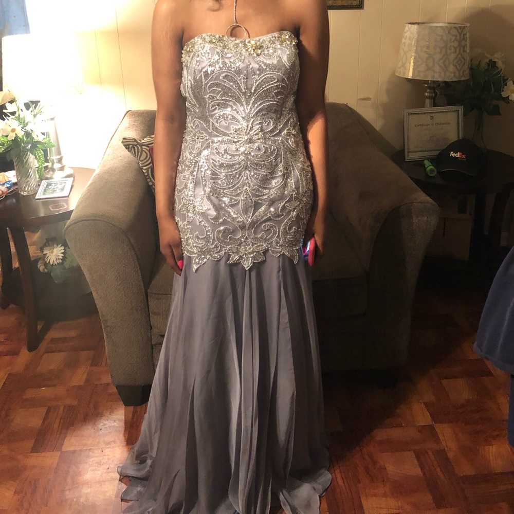 Silver sequins long prom dress